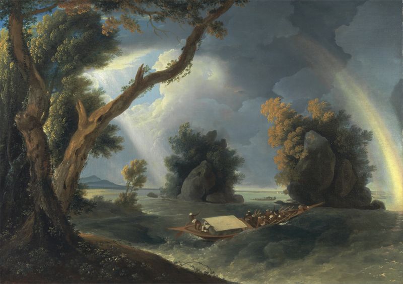 Storm on the Ganges, oil on canvas by William Hodges, featuring turbulent waters and Mrs. Hastings.