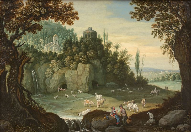 Fortune teller and shepherds in a landscape, oil on canvas by Marten Ryckaert