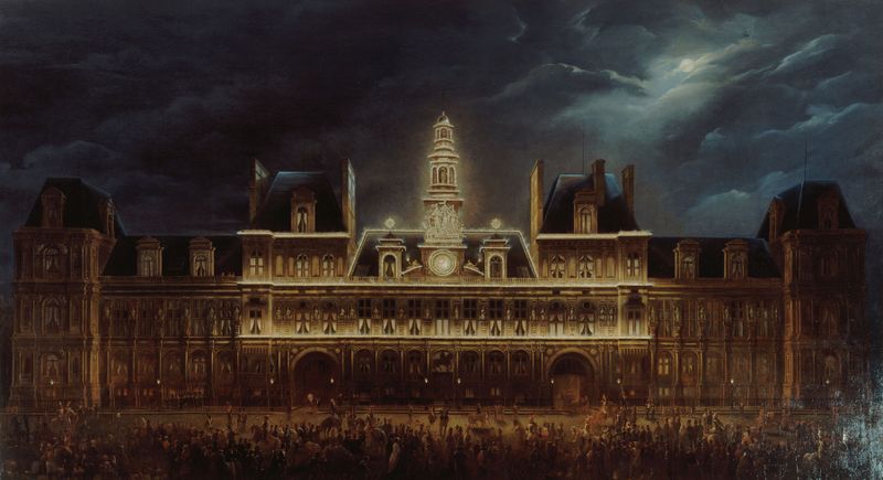 Illumination de l’Hôtel de Ville pour la fête du roi, óleo sobre lienzo de Auguste Roux