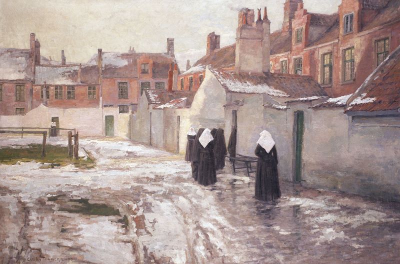Cena interna mostrando uma figura nas sombras, pintura a óleo de Carolus Tremerie