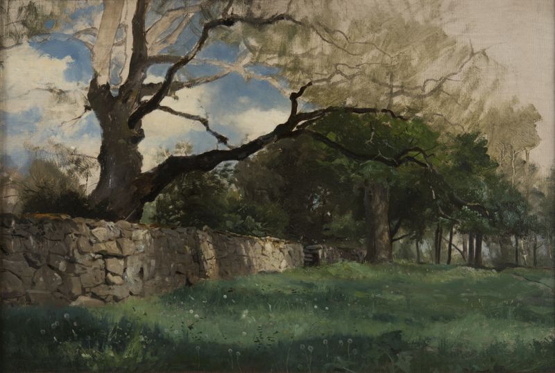 Landscape at Torsebro, near Kristianstad by Gustaf Rydberg, oil painting of rolling hills and clouds.
