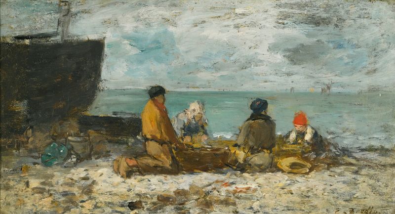 Escena marina con playa y dunas, pintura al óleo de Eugène Boudin