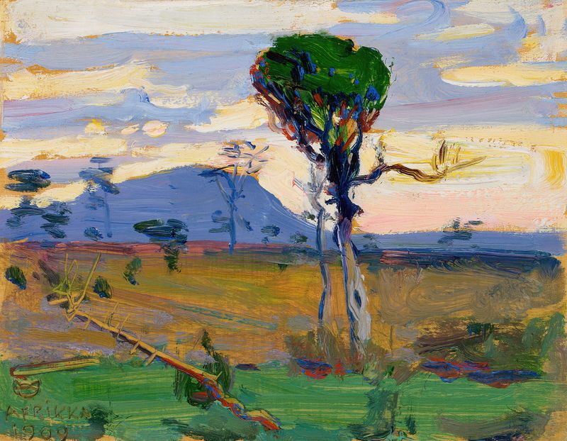 Mt. Donia Sabuk de Akseli Gallen-Kallela, óleo sobre tela que retrata uma paisagem montanhosa tranquila