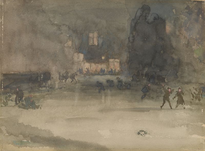 Nocturne: Amsterdam in Winter, óleo sobre tela de James Abbott McNeill Whistler, retratando uma cena noturna de inverno co...