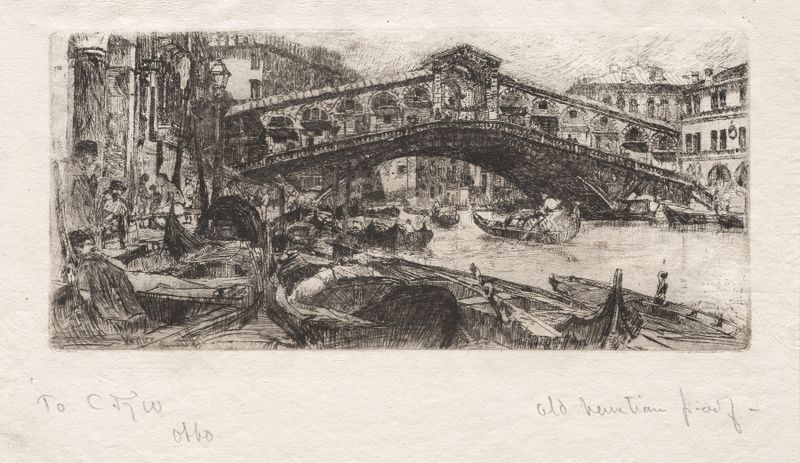 The Rialto, Venice by Otto Henry Bacher, watercolor on paper showing the iconic bridge and canal.