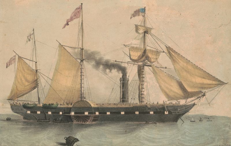 The steam ship Washington rescuing passengers at sea, lithograph by Currier & Ives