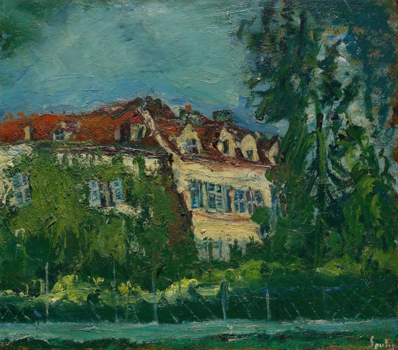 Paisagem com Casa de Chaïm Soutine, óleo sobre tela que retrata uma paisagem vibrante com cores em espiral.
