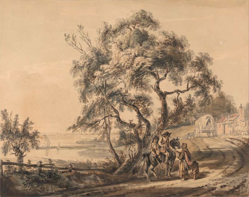 Obra figurativa de Paul Sandby que representa a una gitana adivina en ricas telas.