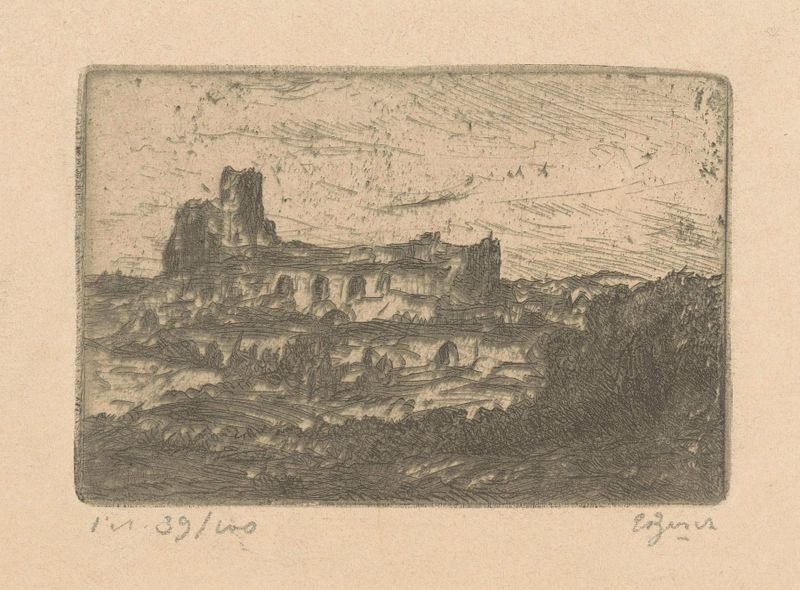 Ruïne Rome de Etienne Bosch, pintura al óleo que representa ruinas antiguas y paisaje.
