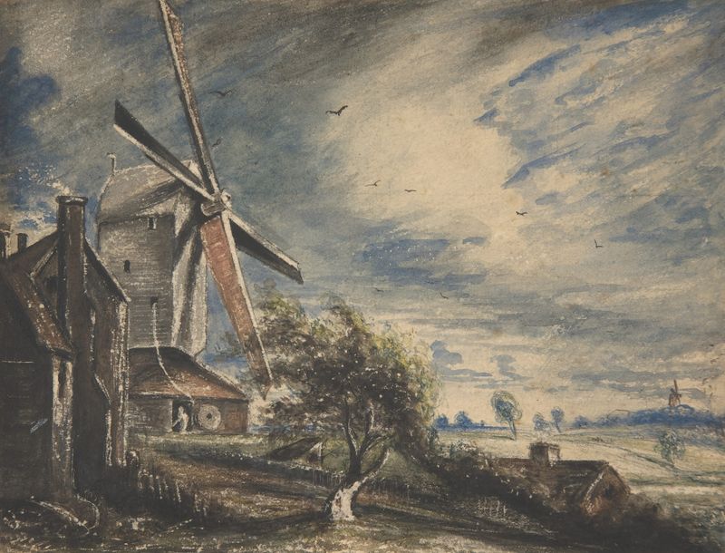 A Mill Near Colchester, oil painting by John Constable, depicting a mill in a lush landscape.
