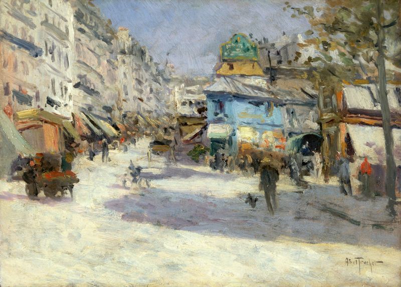 Urban street scene in late 19th-century Paris by Louis Abel-Truchet, Impressionism