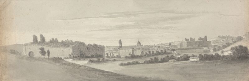 Paisagem representando as Termas de Caracalla por Isaac Weld, pintura a óleo