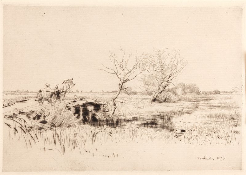 Pińsk Channel in Polesie I by Józef Pankiewicz, oil on canvas depicting a tranquil river scene.