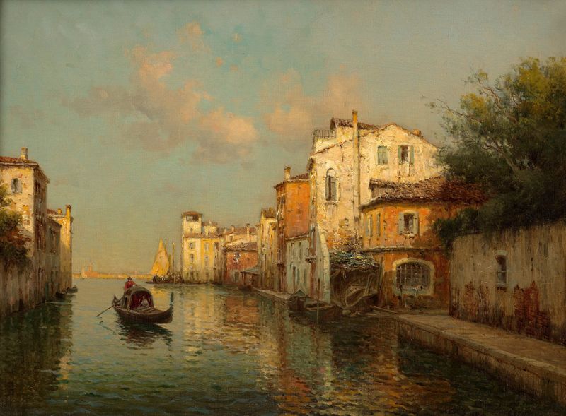 Canal à Venise de Antoine Bouvard, impresionismo, que representa una vibrante escena de canal con reflejos