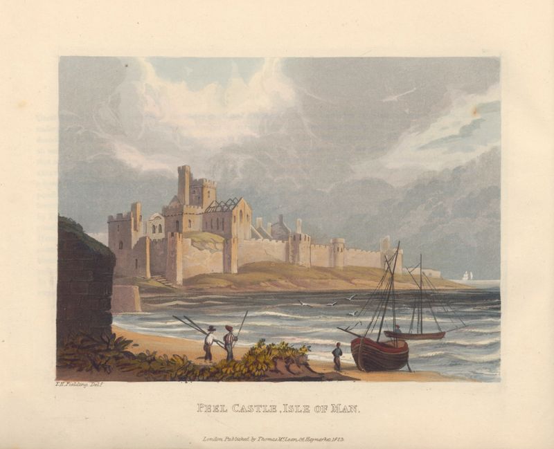 Peel Castle on rugged cliffs, oil painting by Theodore Henry Adolphus Fielding