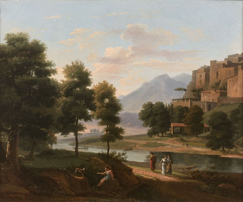 Landscape with figures and a river, oil on canvas by Jean-Victor Bertin