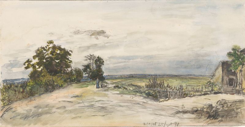 Landschap bij Nevers by Johan Antonie de Jonge, oil painting depicting a serene river landscape