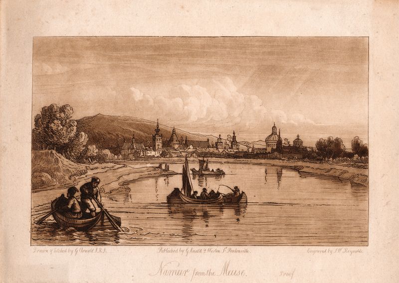Paisagem do rio Mosa por George Arnald, pintura a óleo
