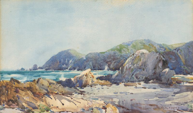 Coastal landscape with waves and sky by Alfred Walsh, oil on canvas