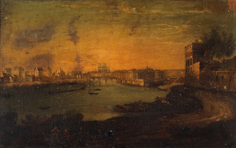 Vue de l’île Saint-Louis et de l’île de la Cité, óleo sobre tela de Le Roux