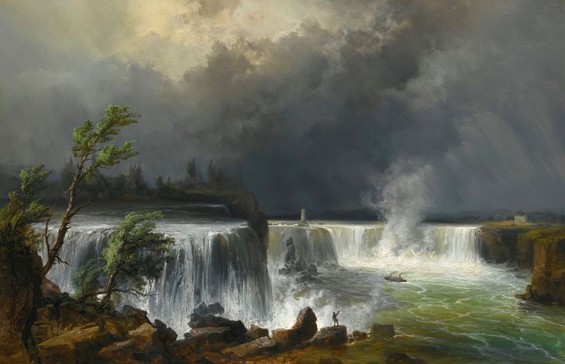 Niagara Falls by Josef Carl Berthold Püttner, oil painting depicting a waterfall.