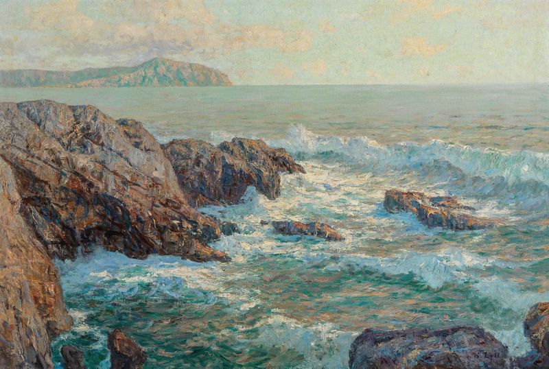 Paisaje de Campo Maria cerca de la costa adriática de Alfred Zoff, pintura al óleo