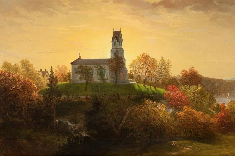 Paisagem com a igreja de St. Mary’s de Louis Lang, pintura a óleo