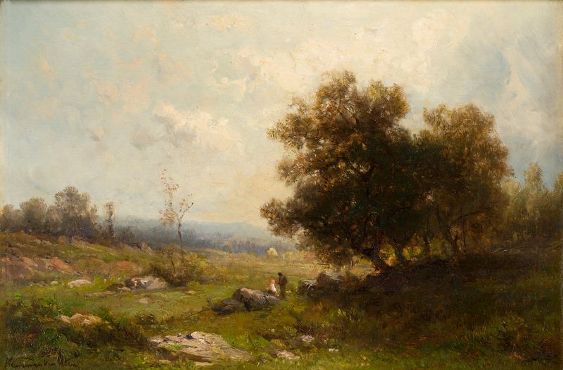 Paisaje con árboles bajo un cielo sombrío de Hendrik Dirk Kruseman van Elten, óleo.