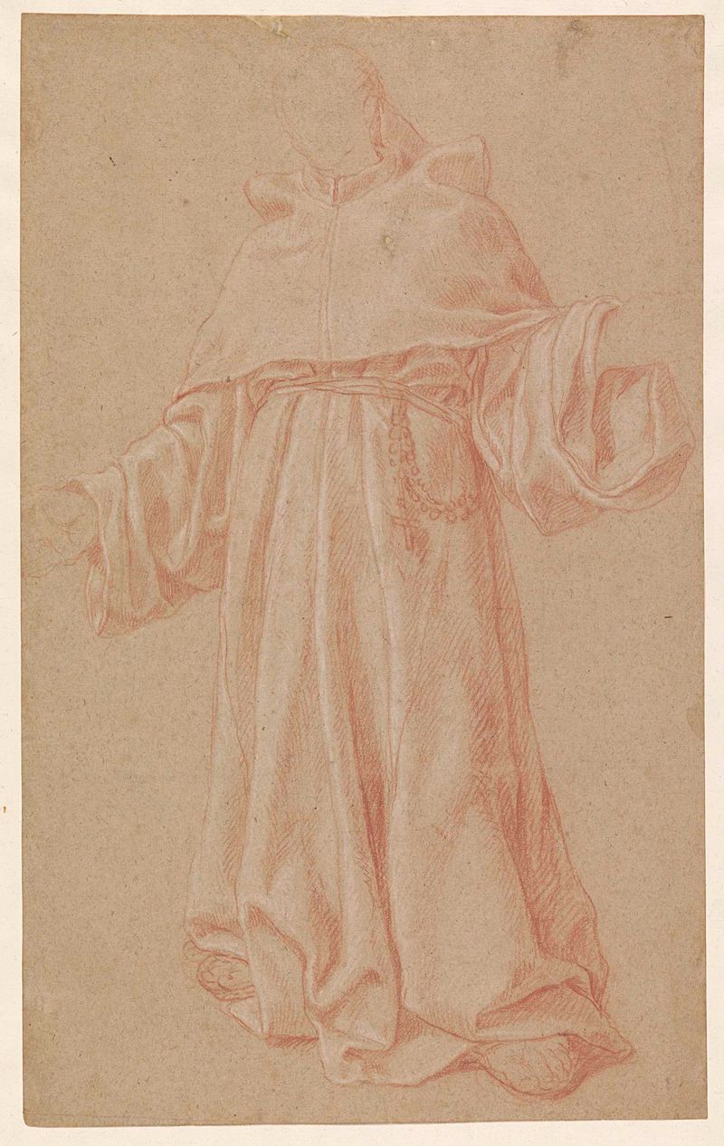 Dibujo religioso de un monje por Eustache Lesueur, medio papel