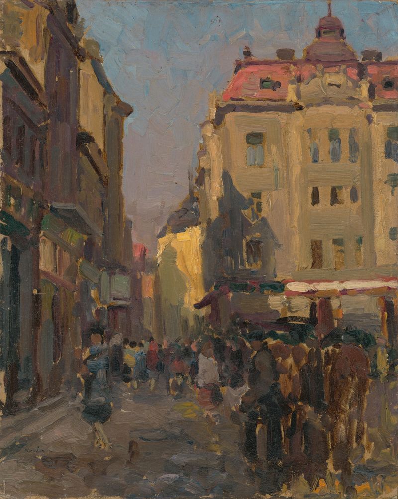 Ostrava de Jozef Teodor Mousson, obra modernista que representa un paisaje con tonos tierra y acentos vibrantes