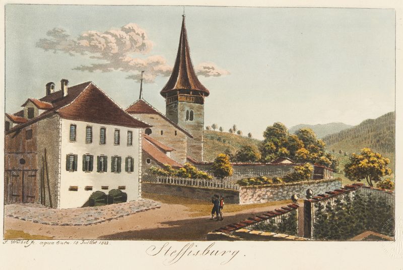 Pintura a óleo de paisagem de Jakob Samuel Weibel com verdes suaves e névoa