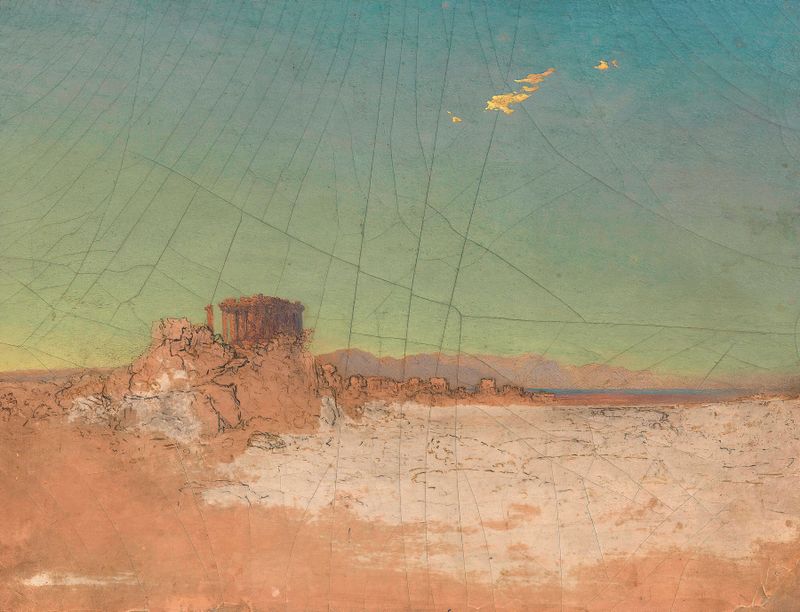 Griechische Tempelruinen by Adalbert Stifter, oil on canvas depicting ancient ruins and soft light