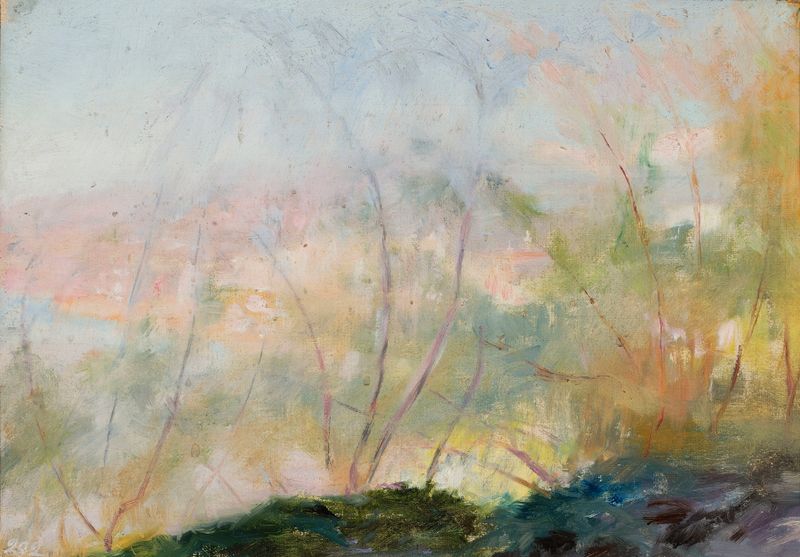 Paisagem de Yalta com colinas e nuvens, pintura a óleo de Jan Ciągliński