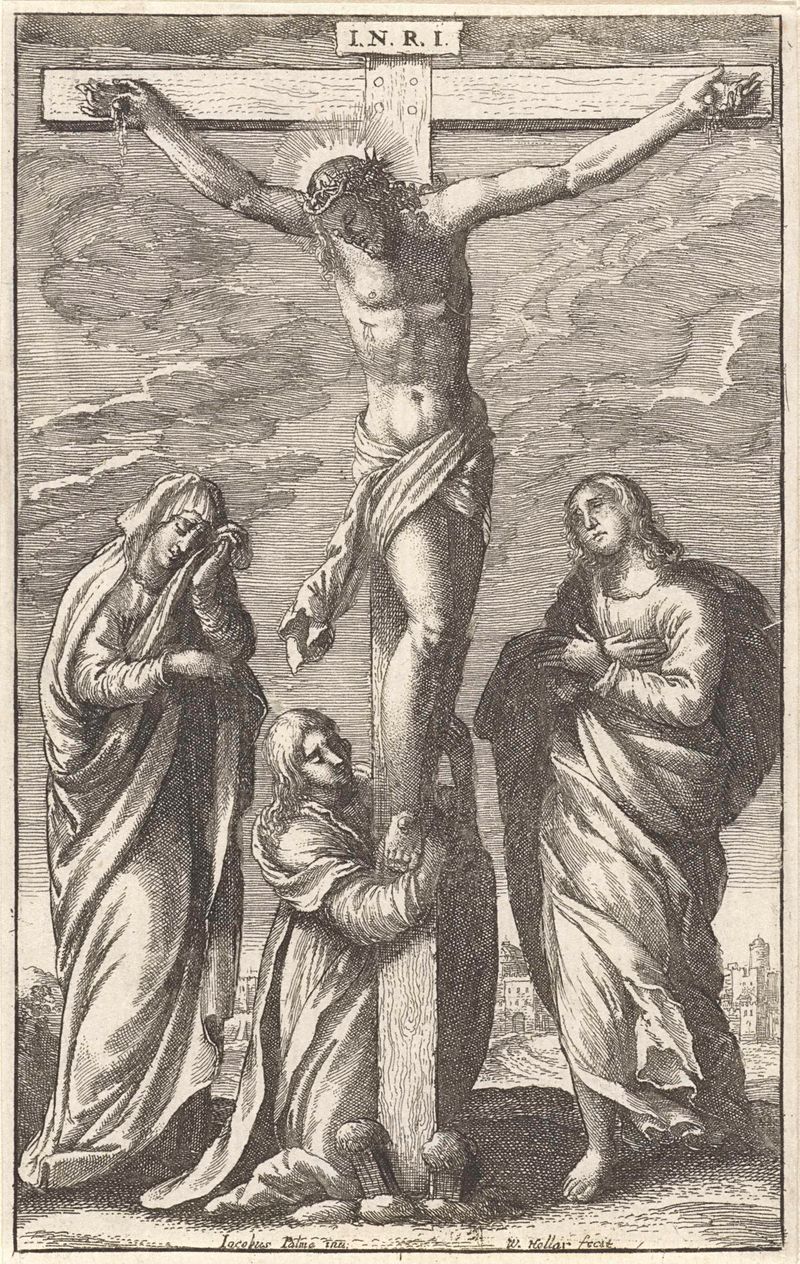 Kruisiging van Christus, gravura de Wenceslaus Hollar retratando a crucificação de Cristo.