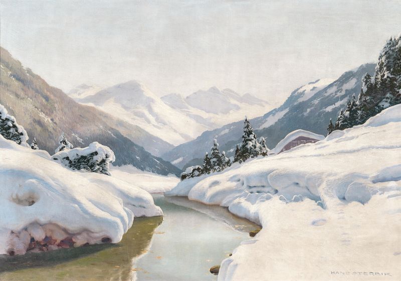 Paisaje de montañas alpinas con luz solar, de Toni Haller, medio desconocido