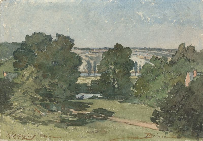 Pintura a óleo de Henri-Joseph Harpignies com colinas suaves e vegetação