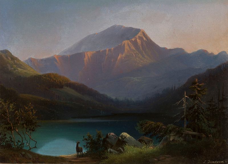 Paisagem de Mount Pyszna e Lago Smreczyny de Leon Dembowski, pintura a óleo