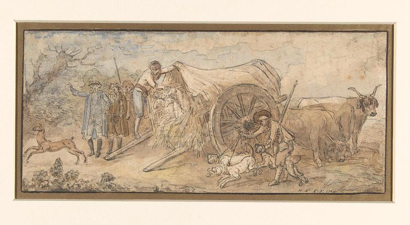 Paisagem rococó com uma carruagem puxada por cavalos de Hubert Robert