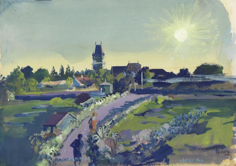 Paisaje con azules y verdes profundos de Oskar Laske, 1942