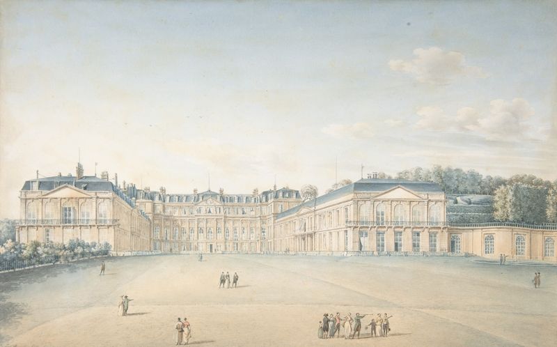 Courtyard of the Chateau de Saint-Cloud, watercolor on paper by Victor-Jean Nicolle