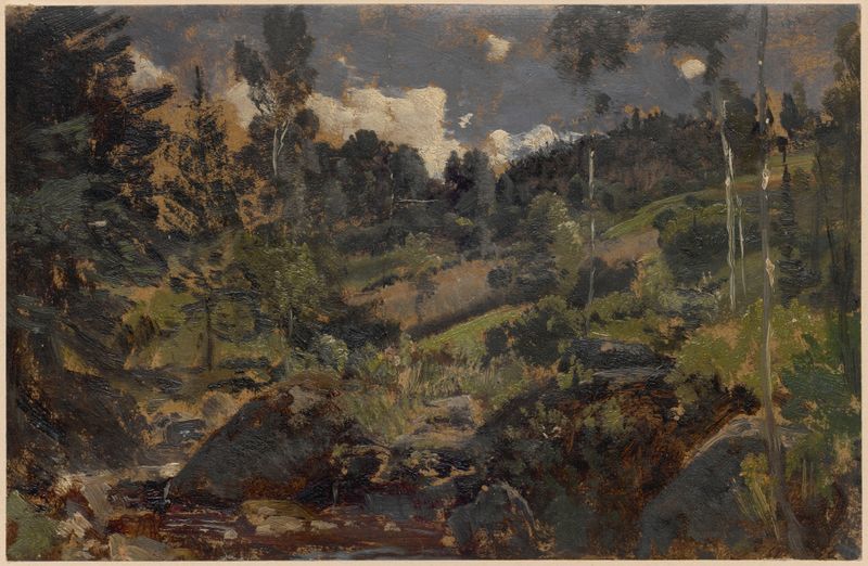 Bosque junto a un arroyo, óleo sobre lienzo de Adolf Dressler
