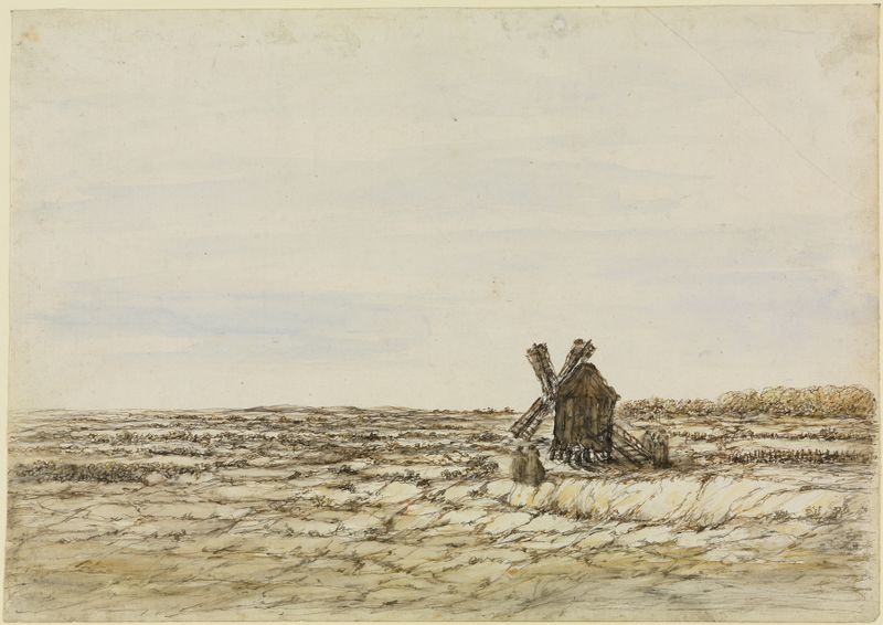 Molino en un vasto campo, óleo sobre lienzo de Georges Michel