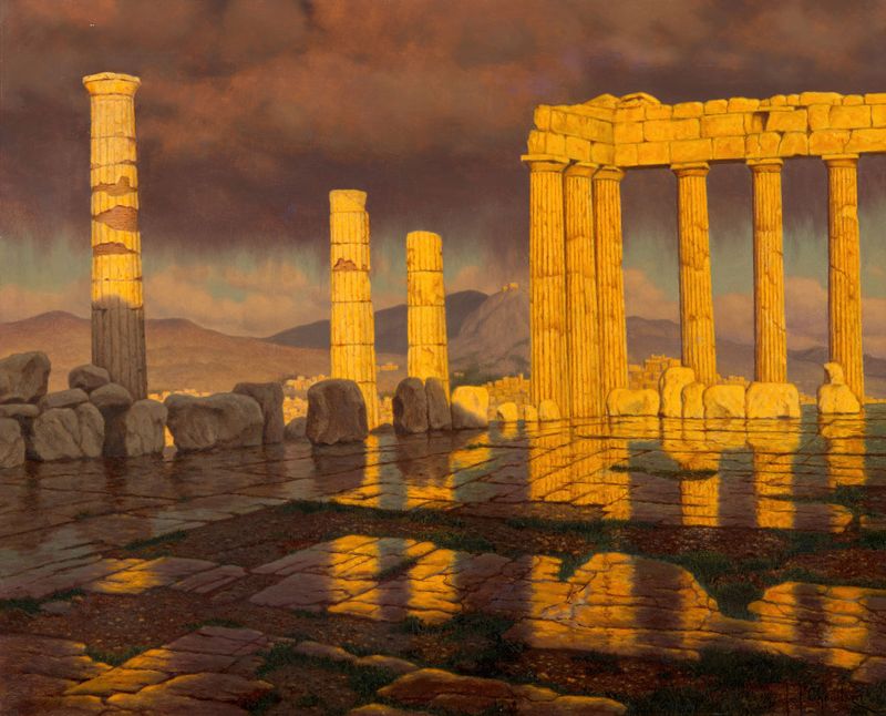 Le Parthénon après l’orage de Ivan Fedorovitch Choultse, pintura a óleo que retrata o Partenon em uma paisagem tempestuosa.