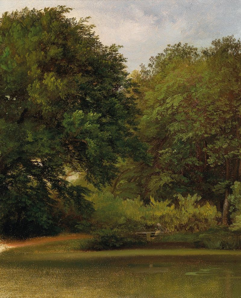 Grupo de Árboles en el Parque de Friedrich Loos, pintura al óleo que muestra árboles y sombras.