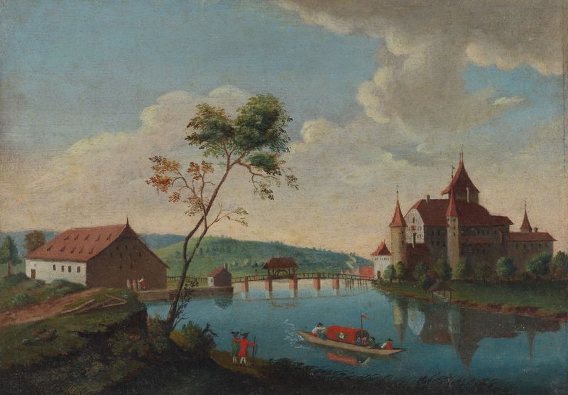 Landscape with a lake and meadows, oil painting by Johann Ludwig Aberli