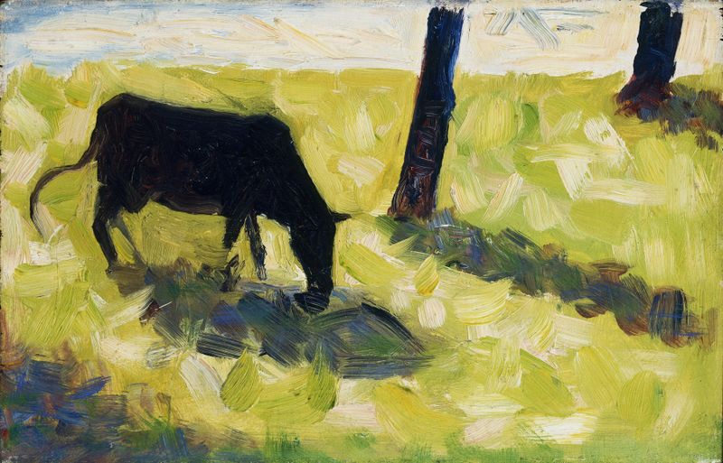 Vaca preta em um prado, óleo sobre tela de Georges Seurat