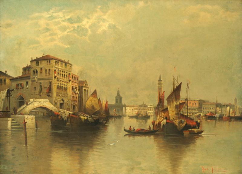 View of Venice by Karl Kaufmann, Impressionism, depicting serene water and Venetian architecture.