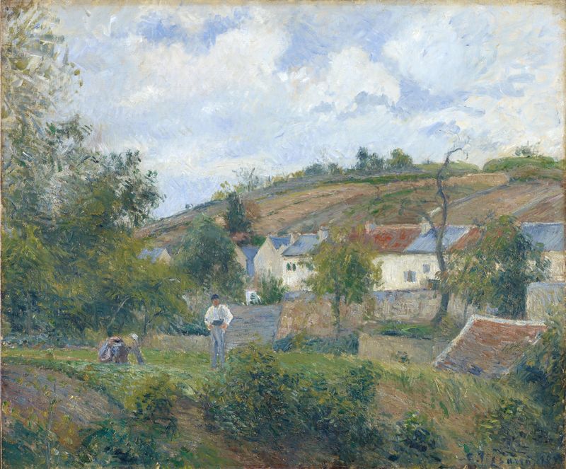 Paisagem com campos e horizonte de Camille Pissarro, pintura a óleo, 1878