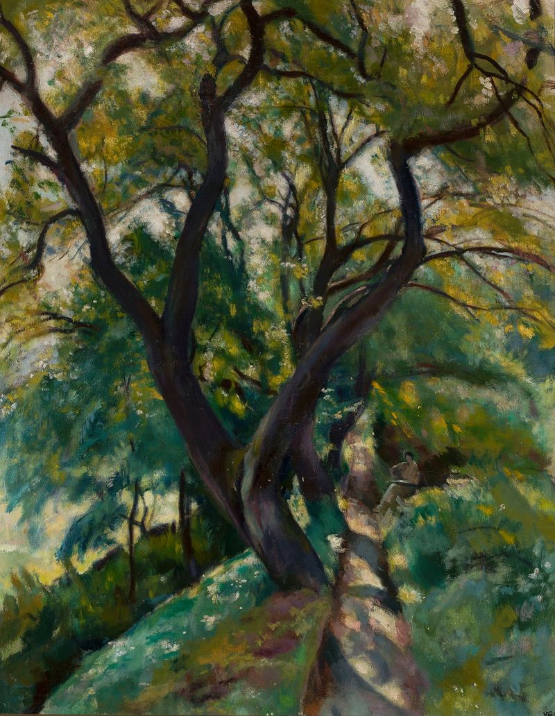 Forest scene with trees, oil on canvas by Wojciech Weiss