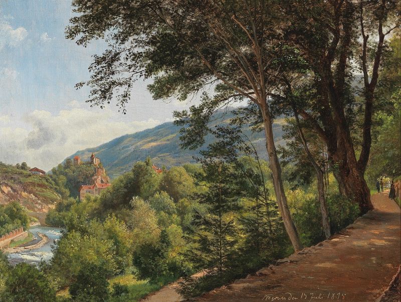 Landscape scene with trees and sunlight by Franz Alt, oil on canvas
